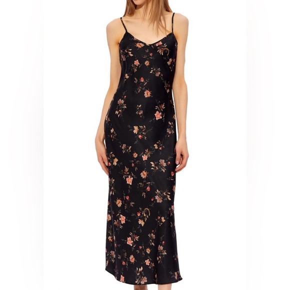 ALL SAINTS: BLACK FLORAL MAXI DRESS - Picture 1 of 11